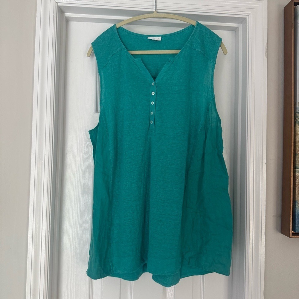 J. Jill Love Linen Mixed-Media Tunic XXL‎ Green Sleeveless